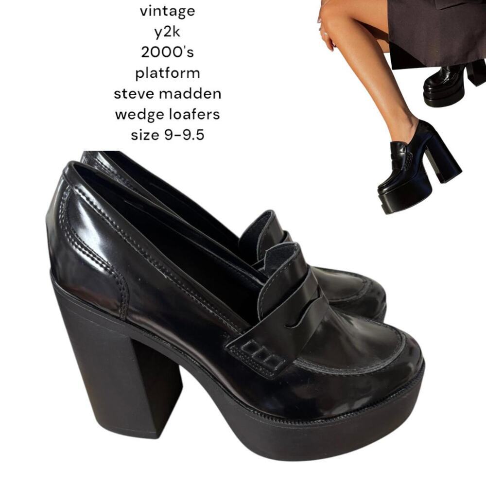 Steve Madden Black Platform Wedge Loafers